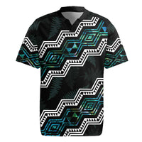 Personalised Taniko Aotearoa Mix Paua Shell Rugby Jersey Niho Taniwha Turquoise Glitter