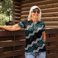 Personalised Taniko Aotearoa Mix Paua Shell Women Polo Shirt Niho Taniwha Turquoise Glitter