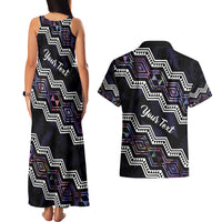 Personalised Taniko Aotearoa Mix Paua Shell Couples Matching Tank Maxi Dress and Hawaiian Shirt Niho Taniwha Lilac Glitter