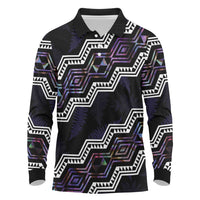 Personalised Taniko Aotearoa Mix Paua Shell Long Sleeve Polo Shirt Niho Taniwha Lilac Glitter