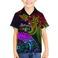 Wellington Pride Family Matching Summer Maxi Dress and Hawaiian Shirt Aotearoa Tribal Rainbow Pattern LT01 Son's Shirt Black - Polynesian Pride