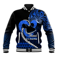 Personalised Hawaii Baseball Jacket Maui Be Strong Kakau Blue Version LT01 Unisex Blue - Polynesian Pride