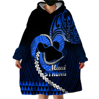 Personalised Hawaii Wearable Blanket Hoodie Maui Be Strong Kakau Blue Version LT01 - Polynesian Pride