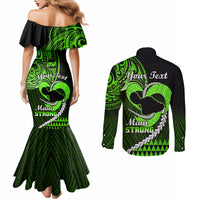 Personalised Hawaii Couples Matching Mermaid Dress and Long Sleeve Button Shirts Maui Be Strong Kakau Green Version LT01 - Polynesian Pride