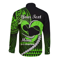 Personalised Hawaii Long Sleeve Button Shirt Maui Be Strong Kakau Green Version LT01 - Polynesian Pride