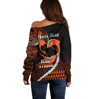 Personalised Hawaii Off Shoulder Sweater Maui Be Strong Kakau Orange Version LT01 - Polynesian Pride