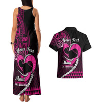 Personalised Hawaii Couples Matching Tank Maxi Dress and Hawaiian Shirt Maui Be Strong Kakau Pink Version LT01 - Polynesian Pride