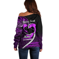 Personalised Hawaii Off Shoulder Sweater Maui Be Strong Kakau Purple Version LT01 - Polynesian Pride