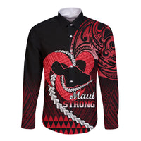 Personalised Hawaii Long Sleeve Button Shirt Maui Be Strong Kakau Red Version LT01 Unisex Red - Polynesian Pride