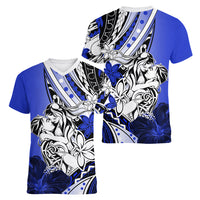 Polynesian Valentine Women V Neck T Shirt Couple Floral Unique Blue Version LT01 - Polynesian Pride
