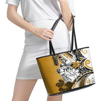Polynesian Valentine Leather Tote Bag Couple Floral Unique Gold Version LT01 - Polynesian Pride