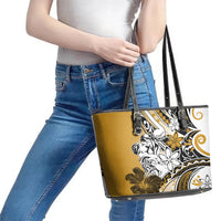 Polynesian Valentine Leather Tote Bag Couple Floral Unique Gold Version LT01 - Polynesian Pride