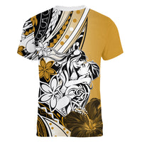 Polynesian Valentine Women V Neck T Shirt Couple Floral Unique Gold Version LT01 - Polynesian Pride