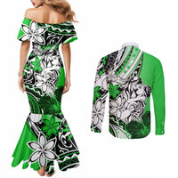 Polynesian Valentine Couples Matching Mermaid Dress and Long Sleeve Button Shirt Couple Floral Unique Green Version LT01 - Polynesian Pride