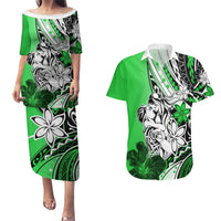 Polynesian Valentine Couples Matching Puletasi and Hawaiian Shirt Couple Floral Unique Green Version LT01 Green - Polynesian Pride