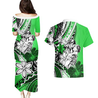 Polynesian Valentine Couples Matching Puletasi and Hawaiian Shirt Couple Floral Unique Green Version LT01 - Polynesian Pride