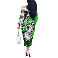 Polynesian Valentine Off The Shoulder Long Sleeve Dress Couple Floral Unique Green Version LT01 - Polynesian Pride
