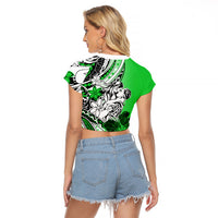 Polynesian Valentine Raglan Cropped T Shirt Couple Floral Unique Green Version LT01 - Polynesian Pride