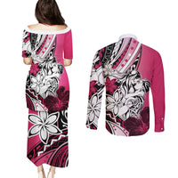 Polynesian Valentine Couples Matching Puletasi and Long Sleeve Button Shirt Couple Floral Unique Pink Version LT01 - Polynesian Pride