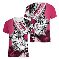 Polynesian Valentine Women V Neck T Shirt Couple Floral Unique Pink Version LT01 - Polynesian Pride