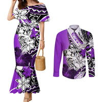 Polynesian Valentine Couples Matching Mermaid Dress and Long Sleeve Button Shirt Couple Floral Unique Purple Version LT01 Purple - Polynesian Pride