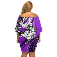 Polynesian Valentine Off Shoulder Short Dress Couple Floral Unique Purple Version LT01 - Polynesian Pride
