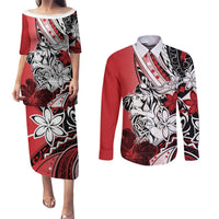 Polynesian Valentine Couples Matching Puletasi and Long Sleeve Button Shirt Couple Floral Unique Red Version LT01 Red - Polynesian Pride