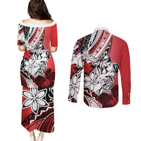 Polynesian Valentine Couples Matching Puletasi and Long Sleeve Button Shirt Couple Floral Unique Red Version LT01 - Polynesian Pride