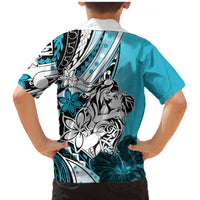 Polynesian Valentine Family Matching Mermaid Dress and Hawaiian Shirt Couple Floral Unique Sky Blue Version LT01 - Polynesian Pride