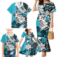 Polynesian Valentine Family Matching Mermaid Dress and Hawaiian Shirt Couple Floral Unique Sky Blue Version LT01 - Polynesian Pride
