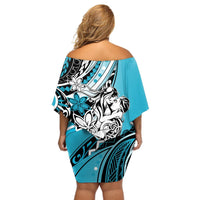 Polynesian Valentine Off Shoulder Short Dress Couple Floral Unique Sky Blue Version LT01 - Polynesian Pride