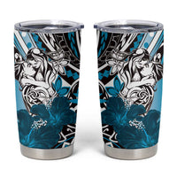 Polynesian Valentine Tumbler Cup Couple Floral Unique Sky Blue Version