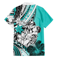 Polynesian Valentine Family Matching Off Shoulder Long Sleeve Dress and Hawaiian Shirt Couple Floral Unique Turquoise Version LT01 - Polynesian Pride
