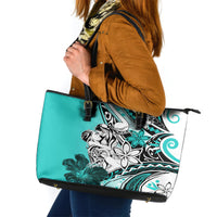 Polynesian Valentine Leather Tote Bag Couple Floral Unique Turquoise Version LT01 Turquoise - Polynesian Pride