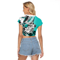 Polynesian Valentine Raglan Cropped T Shirt Couple Floral Unique Turquoise Version LT01 - Polynesian Pride