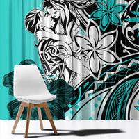 Polynesian Valentine Window Curtain Couple Floral Unique Turquoise Version LT01 - Polynesian Pride