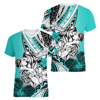 Polynesian Valentine Women V Neck T Shirt Couple Floral Unique Turquoise Version LT01 - Polynesian Pride