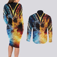 Personalised Polynesian Heart In Fire And Water Couples Matching Long Sleeve Bodycon Dress and Long Sleeve Button Shirt Romantic Elements