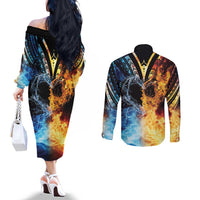 Personalised Polynesian Heart In Fire And Water Couples Matching Off The Shoulder Long Sleeve Dress and Long Sleeve Button Shirt Romantic Elements