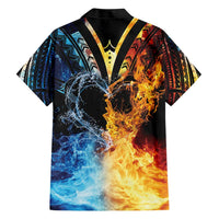Personalised Polynesian Heart In Fire And Water Family Matching Short Sleeve Bodycon Dress and Hawaiian Shirt Romantic Elements