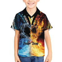 Personalised Polynesian Heart In Fire And Water Kid Hawaiian Shirt Romantic Elements
