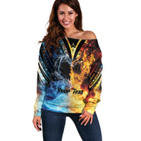 Personalised Polynesian Heart In Fire And Water Off Shoulder Sweater Romantic Elements