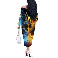Personalised Polynesian Heart In Fire And Water Off The Shoulder Long Sleeve Dress Romantic Elements