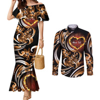 Personalised Polynesian Fiery Heart Couples Matching Mermaid Dress and Long Sleeve Button Shirt Passionate Love