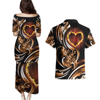 Personalised Polynesian Fiery Heart Couples Matching Puletasi and Hawaiian Shirt Passionate Love
