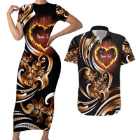 Personalised Polynesian Fiery Heart Couples Matching Short Sleeve Bodycon Dress and Hawaiian Shirt Passionate Love
