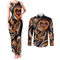 Personalised Polynesian Fiery Heart Couples Matching Tank Maxi Dress and Long Sleeve Button Shirt Passionate Love