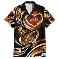 Personalised Polynesian Fiery Heart Family Matching Off Shoulder Short Dress and Hawaiian Shirt Passionate Love