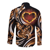 Personalised Polynesian Fiery Heart Long Sleeve Button Shirt Passionate Love