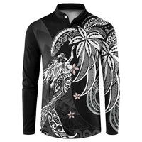 Polynesian Mermaid Plumeria Tribal Tattoo Button Sweatshirt